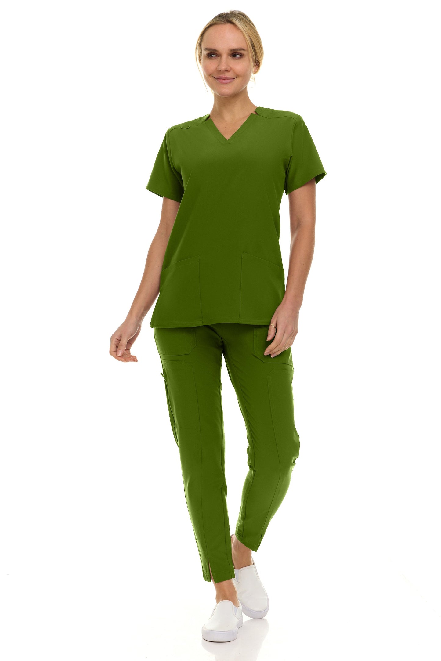 Notched V neck Top Taperd Leg Set