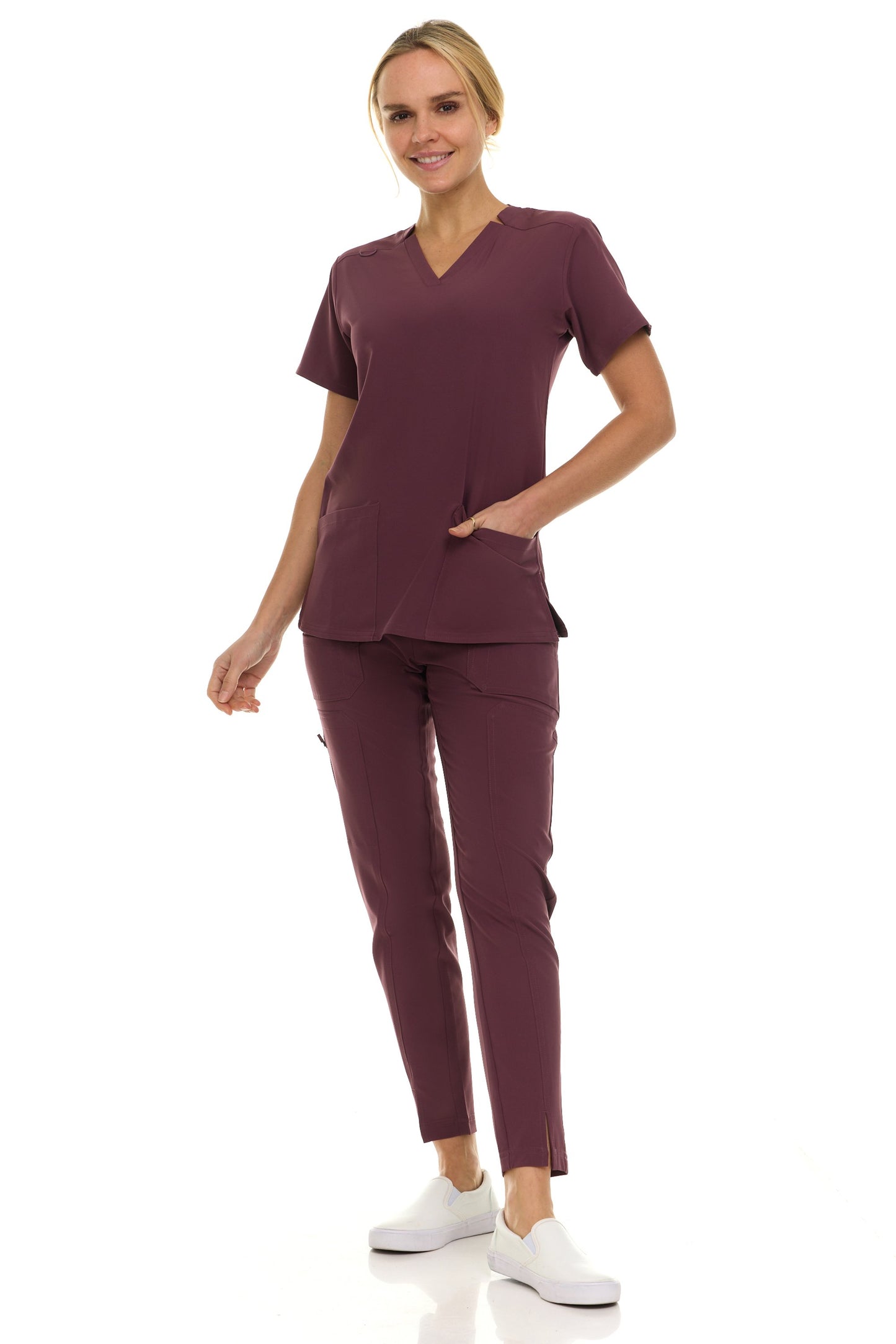 Notched V neck Top Taperd Leg Set