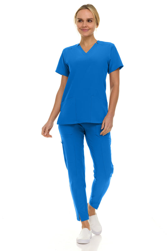 Notched V neck Top Taperd Leg Set