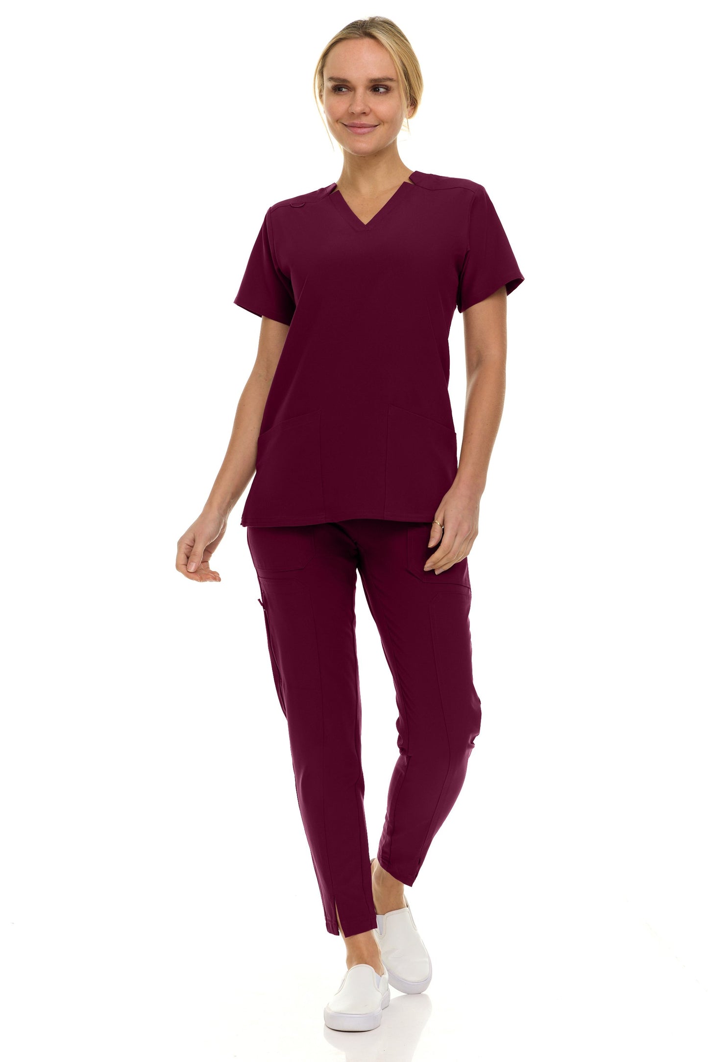 Notched V neck Top Taperd Leg Set